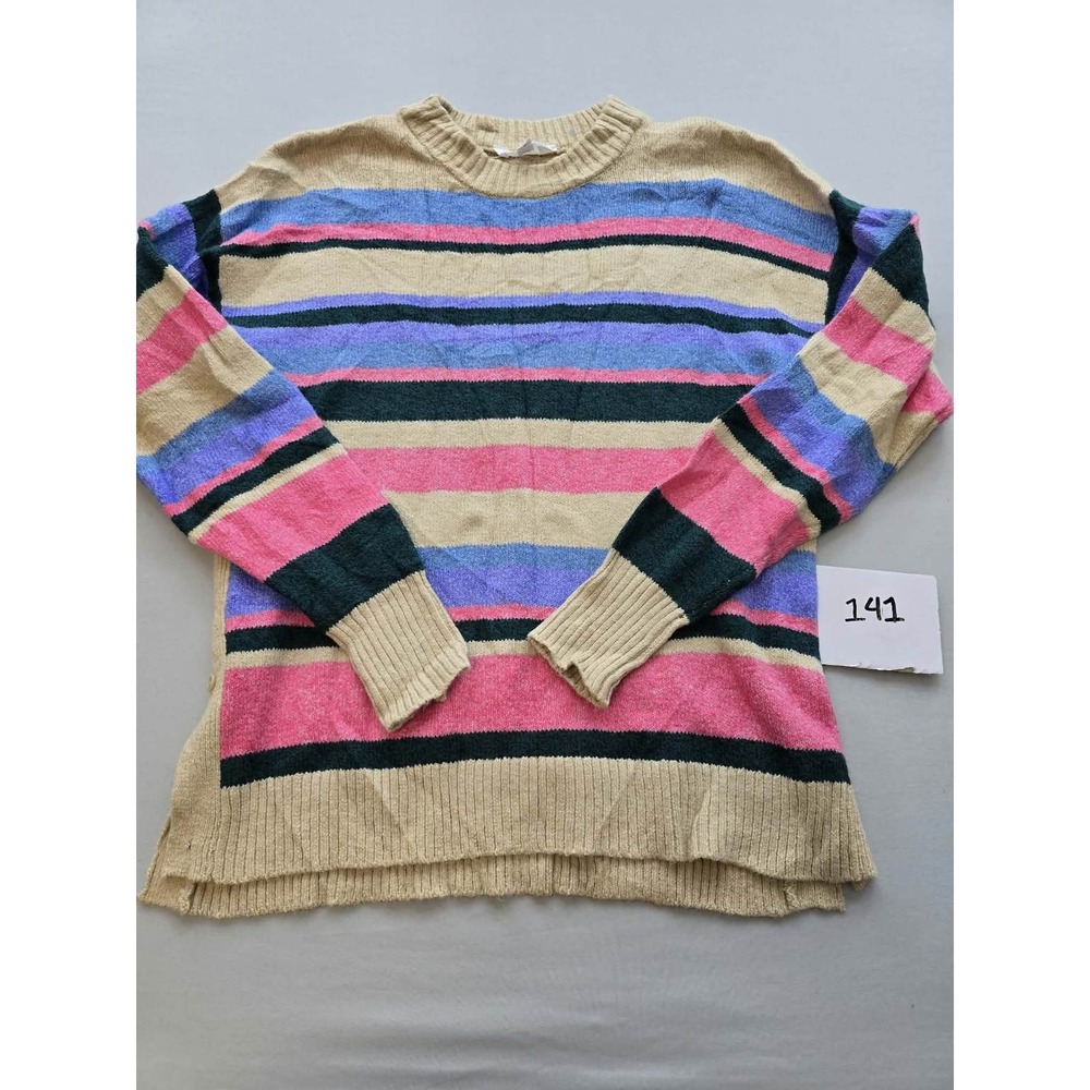 Time and Tru Girls Striped Knit Sweater Multicolor Side Buttons Kids Size S 4-6